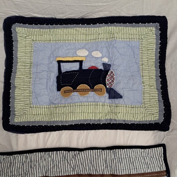 Pottery Barn Kids Train Engine Quilted Patchwork Pillow  Sham Standard (2) - Picture 2 of 10